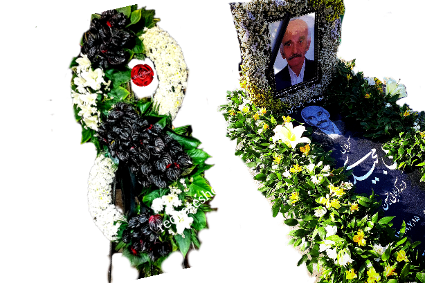 گل آرایی_مزار_قاب_عکس_گل_لیلیوم_لیسینتوس_زنبوری_پدر_چهلم_redroseshop.ir_تاج_ترحیم_دوطبقه_جدیدترین_تاج_گل_سفید_مشکی