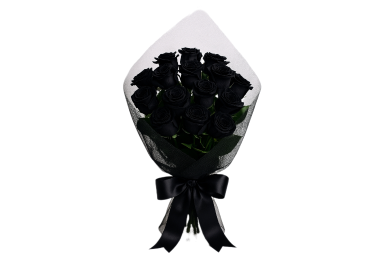 دسته گل رز مشکی تور و روبان مشکی گلفروشی رز قرمز کرج