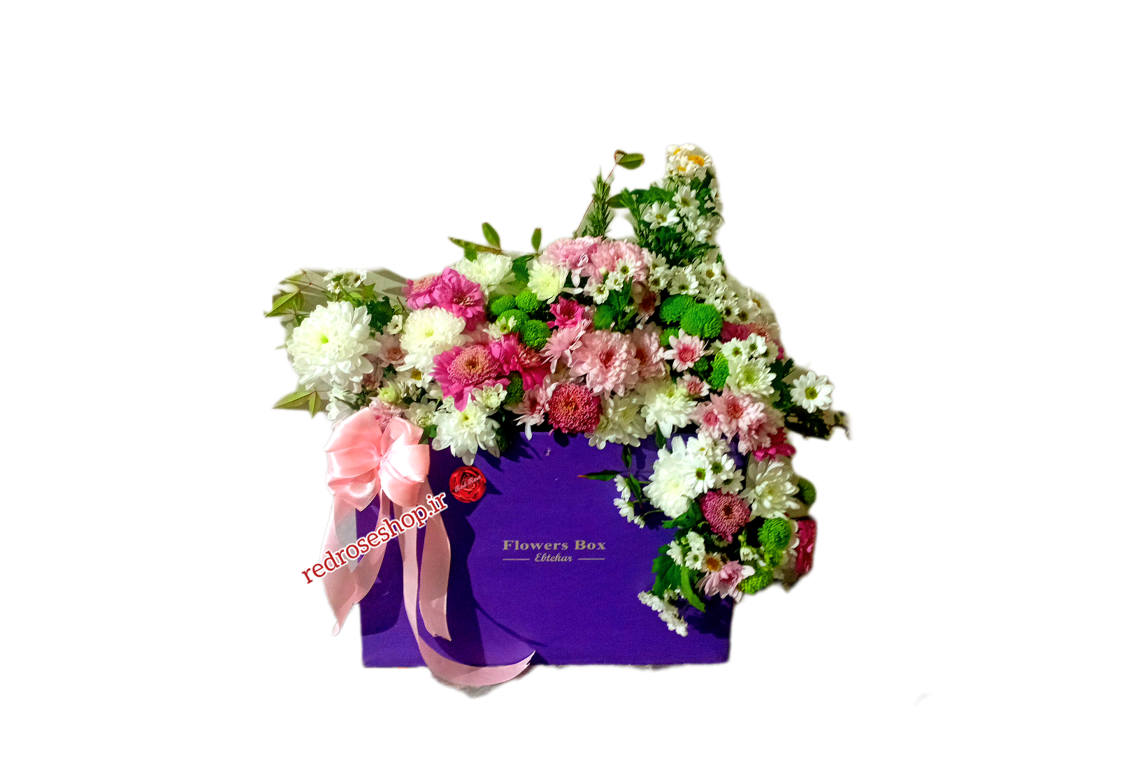 باکس -گل-تبریک-روز-پدر-روز-مرد-داوودی-یاسی-سفید-سبز-صورتی-ابشاری-یکطرفه