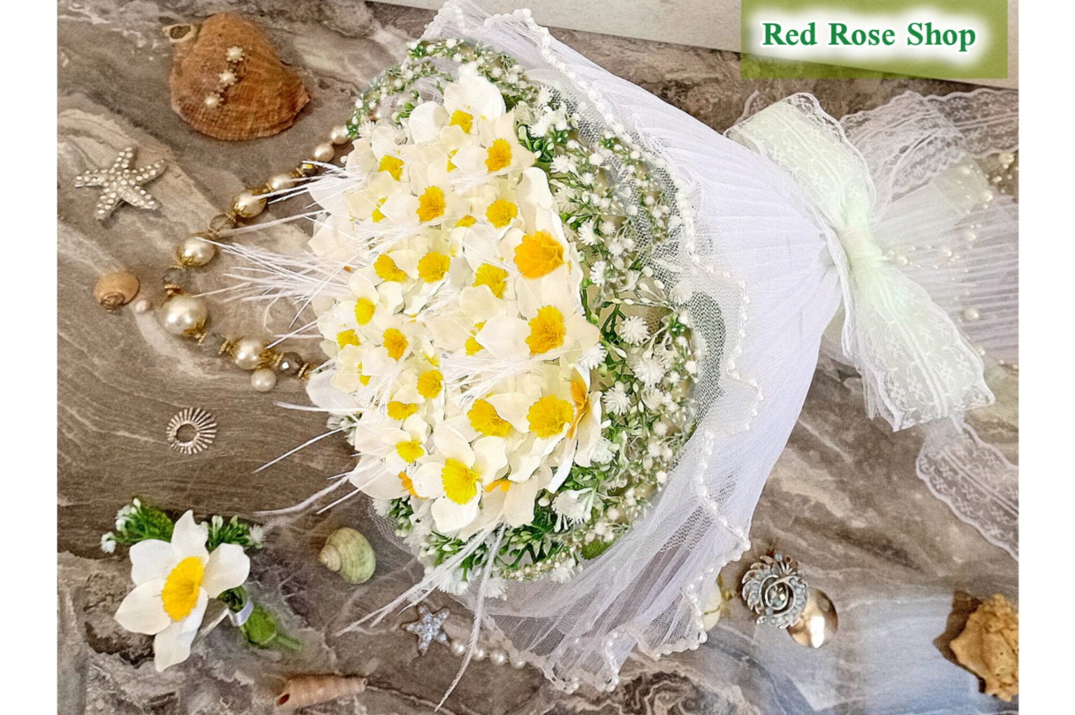 ست-دسته-گل-عروس-نرگس-مصنوعی-گل-سر-جیب-داماد