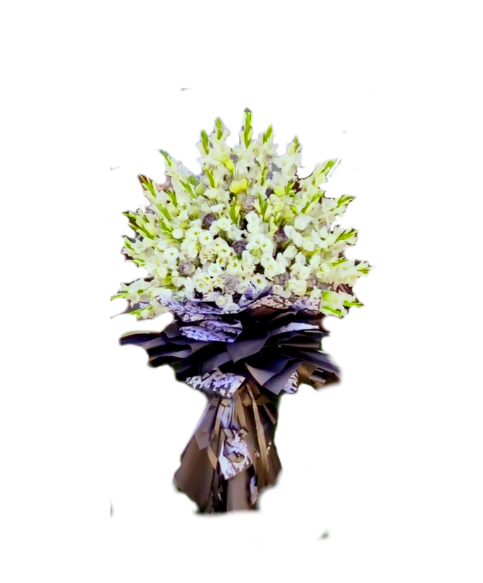 تاج گل یک طبقه ترحیم گلایل سفید