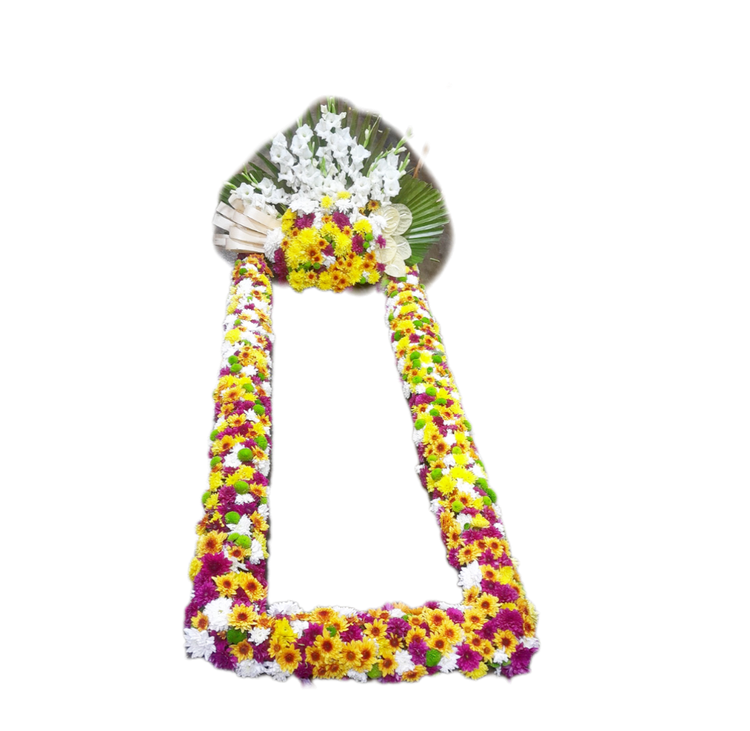 گل ارایی- روی -سنگ- قبر -دور -مزار- گلهای -داوودی- زرد- سفید -،بنفش - گلایل -بالای -سنگ -قبر