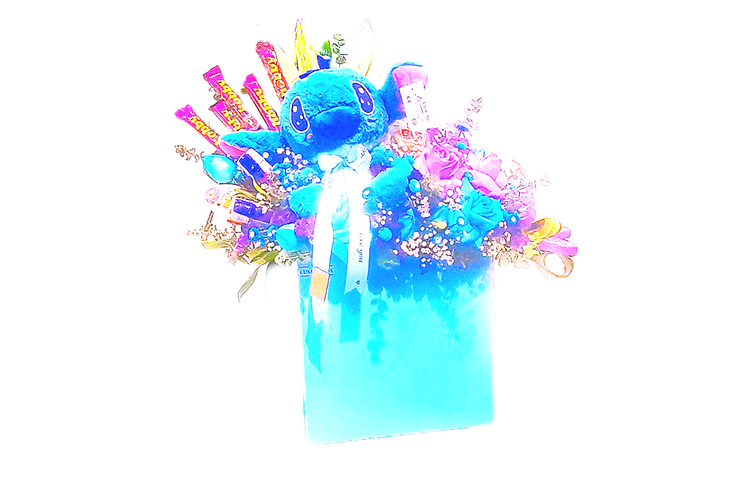 باکس گل رز آبی عروسک شکلات