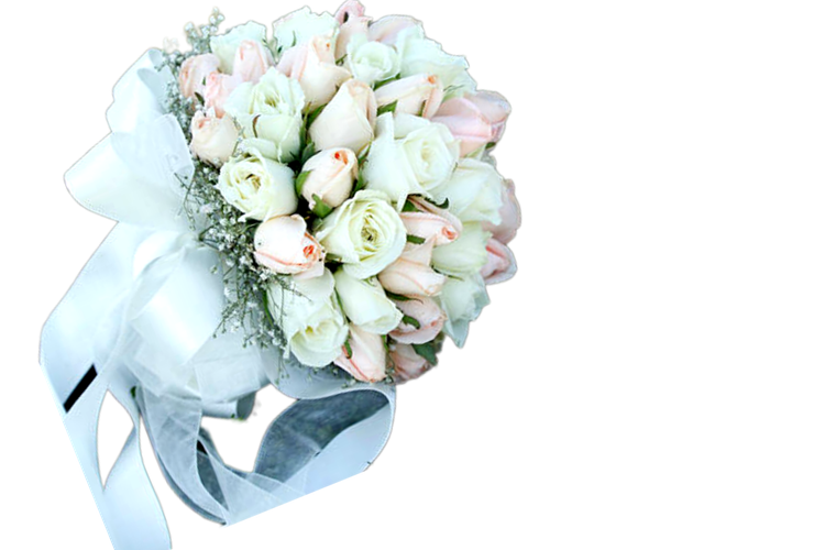 دسته- گل- عروس- گرد- گل- رز- سفید -صورتی-کمرنگ