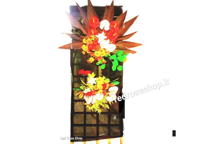 تاج گل تسلیت زمینه مشکیتاج گل تسلیت با چاپ نام متوفی و پیام همدردی