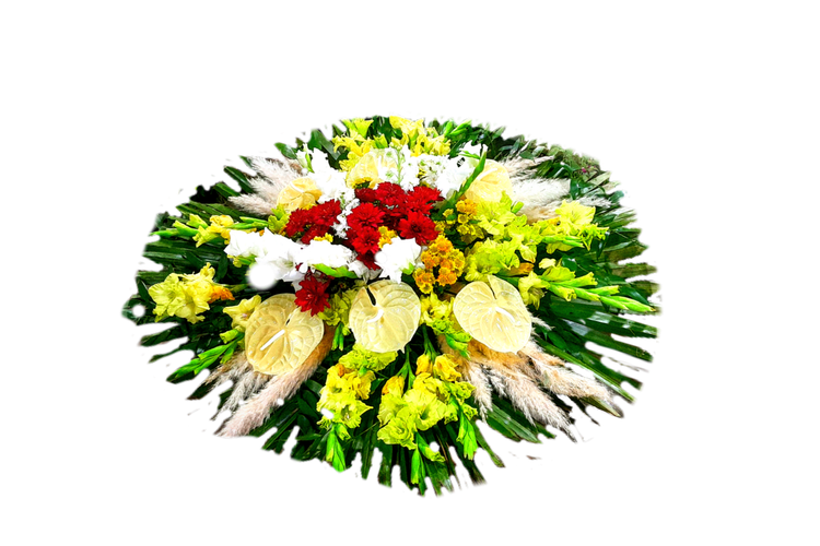 گل-روی-سنگ-قبر-گرد-گلایل-داوودی-قرمز-انتوریوم-سفید