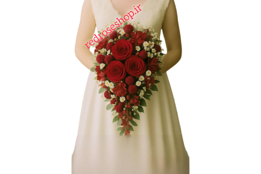 دسته- گل- عروس- ابشاری- رز -قرمز