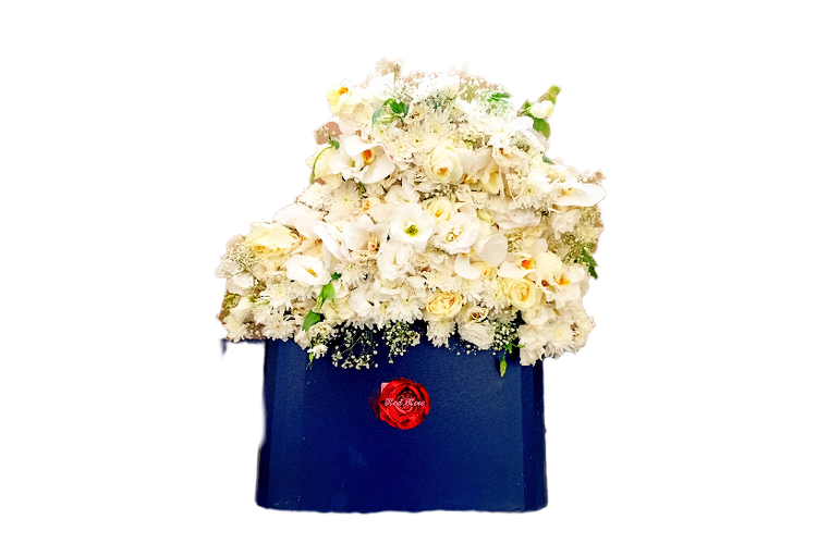 باکس گل ارکیده،رز،داوودی لیسی توس تم سفید