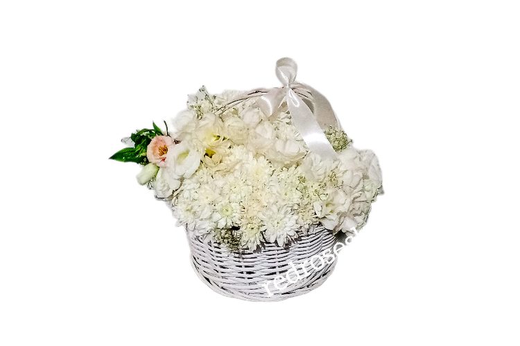 سبد گل لیسین توس و داوودی سفید گرد شیک ساده