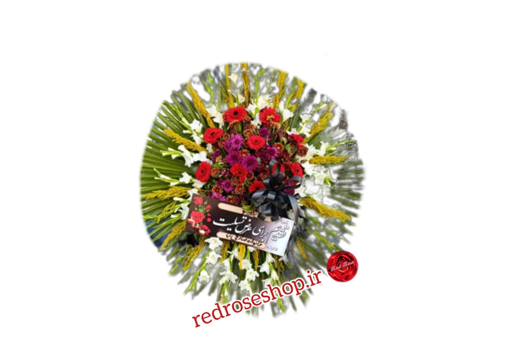 تاج گل ترحیم یک طبقه گلایل داوودی قرمز