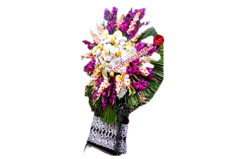 تاج_گل_۱_طبقه_redroseshop_گلایل_بنفش داوودی_