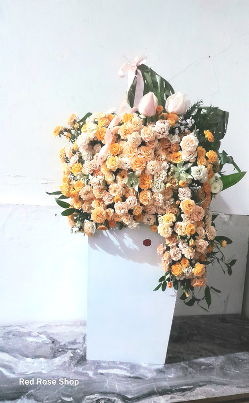 باکس_گل_ارتفاع_یک_متر_رز_مینیاتوری_گلبهی_نارنجی_هلویی