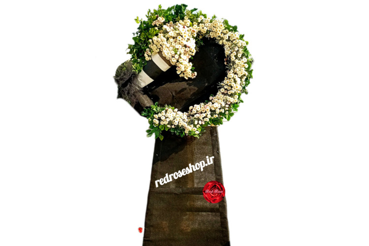 تاج_گل_ترحیم_گرد_داوودی_مینیاتوری_سفید_یاسی_برگ_سبز_