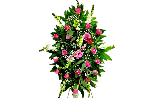 تاج-گل-یک-طبقه-رز-صورتی-گلایل-سفید-برگ-سبز