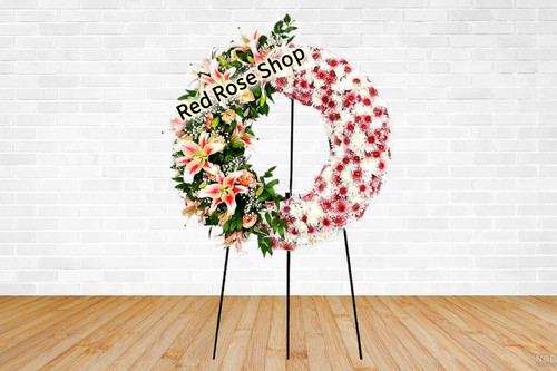 تاج-گل-گرد-اورینتال-صورتی-داوودی-سفید-صورتی-برگ-سبز-تزیینی