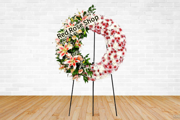 تاج-گل-گرد-اورینتال-صورتی-داوودی-سفید-صورتی-برگ-سبز-تزیینی