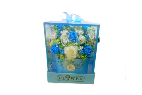 باکس-شیشه ای-گل-مصنوعی-سفید-آبی-رز هدیه