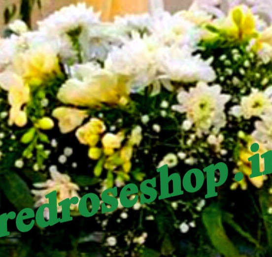 گل-داوودی-فریزیا-عروس-سفید-برگ-سبز