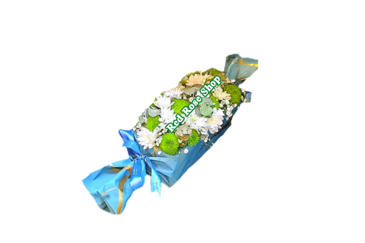 باکس-گل-داوودی-سفید-سبز-مدل-بسته بندی-شکلات-پیچی-کادویی-هدیه-آبی