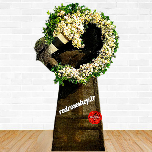 تاج_گل_ترحیم_گرد_درباری_داوودی_مینیاتوری_سفید_برگ-سبز