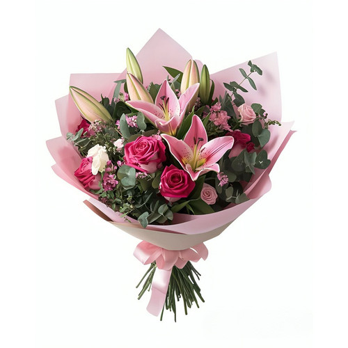 دسته-گل-صورتی-اورینتال-رز-گرد