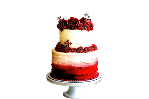 کیک-دو-طبقه-خامه ای-قرمز-سفید-تزیین-گل-خامه ای