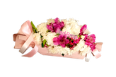 باکس-گل-هدیه-شکلاتپیچی-لیسینتوس-داوودی-السترومریا-سفید-صورتی-