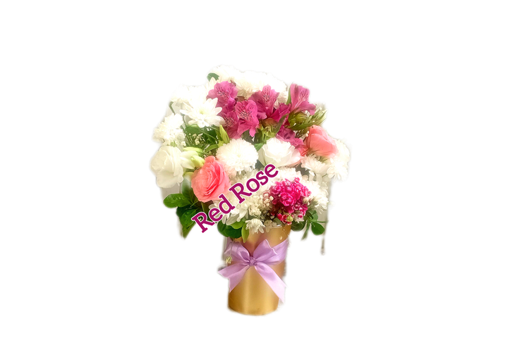 باکس-گل-مینیمال-طلایی-لیسینتوس-سفید-صورتی-آلسترومریا-بنفش-داوودی-سفید