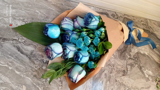 دسته-گل-رز-ابی-هلندی-مینیاتوری-ابی-روبان-ابی