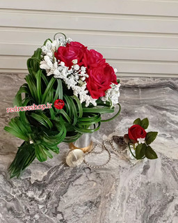 دسته-گل-عروس-رز-مصنوعی-ژیپسوفیلا-ساقه-گل-سرجیب-هدیه-داماد