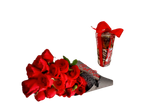 بوکت-قیفی-مشکی۲۰-شاخه-رز-قرمز-بهمراه-پک-شکلات-هدیه