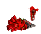 بوکت-قیفی-مشکی۲۰-شاخه-رز-قرمز-بهمراه-پک-شکلات-هدیه