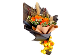 دسته-گل-مردانه-3-شاخه-افتابگردان-تزیین-مشکی-روبان-زرد-گل-ریز-سفید